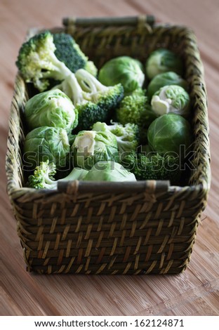brussels sprouts and broccoli in a basket