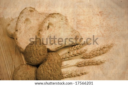 aged composition with grain on white fabric background