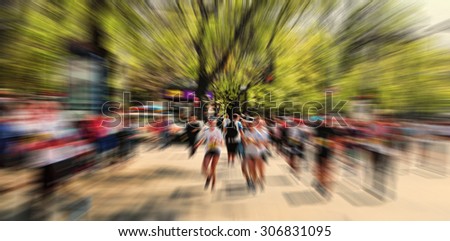 Abstract background. International marathon runner.  Blur effect defocusing filter applied, with vintage instagram look.