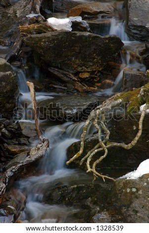 Stream with ice and snow. Great Smoky Mountains National Park