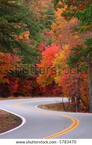 Colorful fall scene over Fort Mountain. Chatsworth Georgia