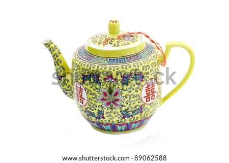 Title: Antique Tea Pot  Description:The characters you see in the teapot as a greeting, not a brand.