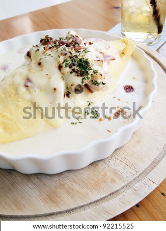 Omelet rice & cream cheese, ham, Japan food