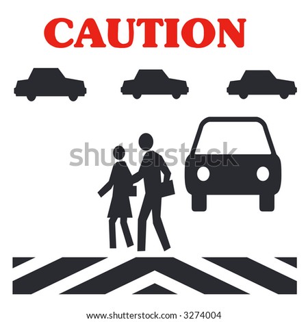 caution crossing in traffic  pedestrian safety poster