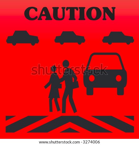 caution crossing in traffic  pedestrian safety poster