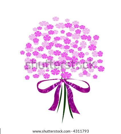 pink flower bouquet with pink  ribbon illustration