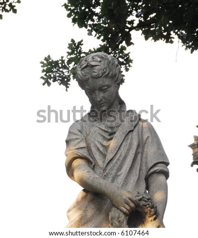 cemetery monument weathered stone statue of a  woman