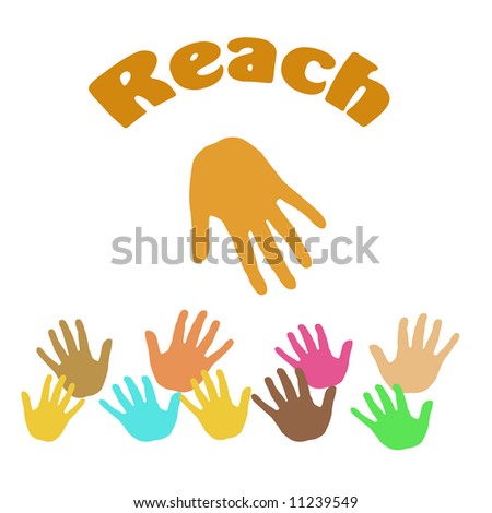 hands assorted color reaching white background illustration