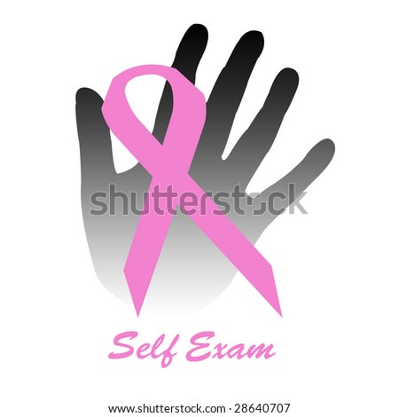breast cancer awareness self exam pink ribbon and gray hand