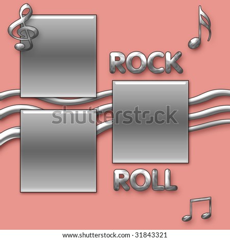 pink and gray metal music notes on scrapbook page