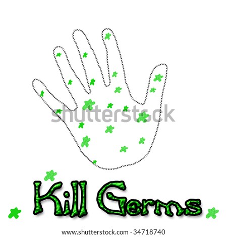 green germs on white hand outline hygiene poster