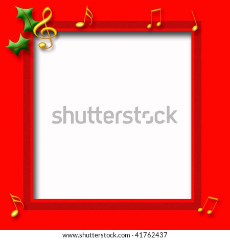 gold music notes on red frame Christmas theme