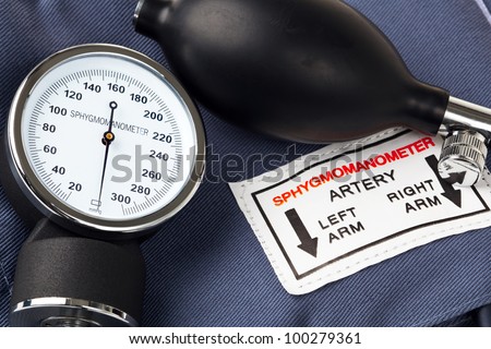 Photo of a Sphygmomanometer, the medical tool used to measure blood pressure.