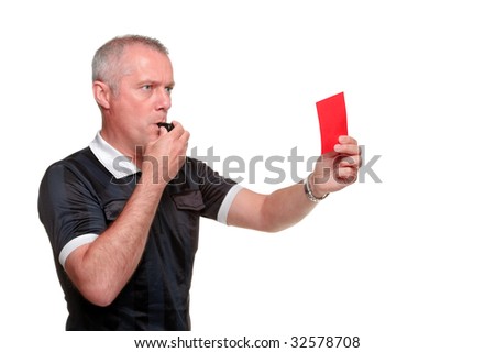 Side profile of a referee showing the red card, isolated on a white background.