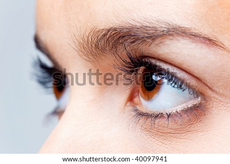 Close up of a females brown eyes