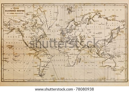 Photo of a genuine hand drawn world map, it was drawn in 1844 and therefore the countries are named as they were in the 19th century, the staining is a result of natural ageing process