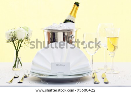 stock photo Photo of a wedding table place setting with place card and a 