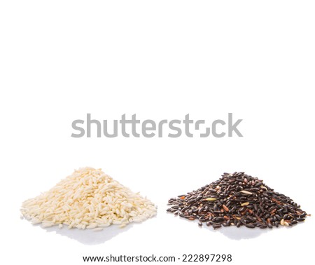 Black and white glutinous rice over white background