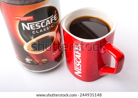 KUALA LUMPUR, MALAYSIA - JANUARY 17TH, 2015. Nescafe is a brand of instant powdered coffee made by Nestle S.A, a Swiss multinational food and beverage company, first introduced on April 1, 1938.