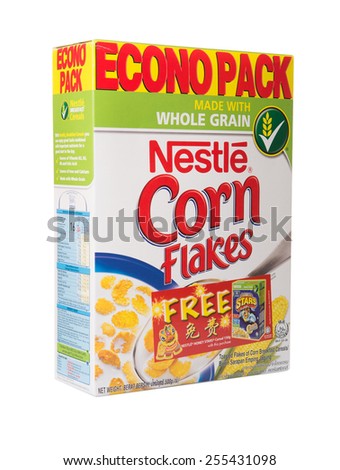 KUALA LUMPUR, MALAYSIA - FEBRUARY 24TH 2015. Nestle Corn breakfast cereal. Nestle SA is a Swiss multinational food and beverage company and is the largest food company in the world.