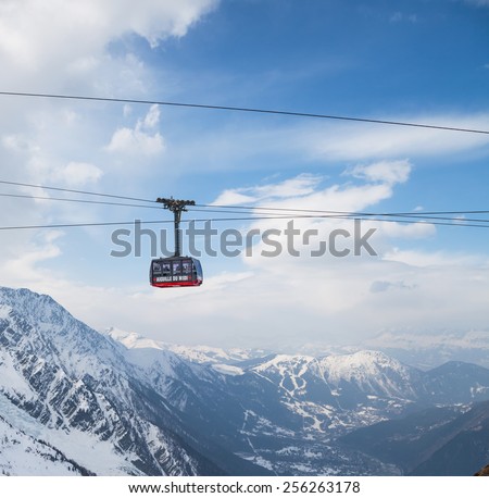 CHAMONIX, FRANCE - 17TH MARCH 2012. The cable car to the Aiguille du Midi summit, was built in 1955 and holds the record as the highest vertical ascent cable car in the world, from 1,035 m to 3842 m.