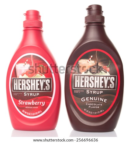 KUALA LUMPUR, MALAYSIA - 28TH FEBRUARY 2015. Hershey syrup product. The Hershey Company is the largest chocolate producer in North America. Its products are sold in over 60 countries worldwide.