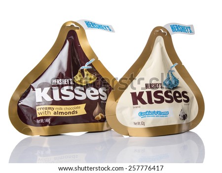 KUALA LUMPUR, MALAYSIA - MARCH 4TH 2015.  First introduced in 1905, Hershey\'s Kisses is a brand of chocolate manufactured by The Hershey Company. Hershey\'s product are sold in over sixty countries.