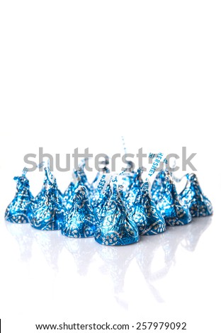 KUALA LUMPUR, MALAYSIA - MARCH 4TH 2015.  First introduced in 1905, Hershey\'s Kisses is a brand of chocolate manufactured by The Hershey Company. Hershey\'s product are sold in over sixty countries.
