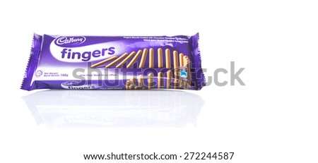 KUALA LUMPUR, MALAYSIA - APRIL 25TH 2015. Cadbury Finger chocolate biscuit bar. Owned by Mondelez International, Cadbury is the second largest confectionery brand in the world.