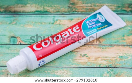 PUTRAJAYA, MALAYSIA - JULY 22ND, 2015. Colgate tooth paste. The Colgate-Palmolive Company is an American multinational consumer products company producing household, health care and personal products.