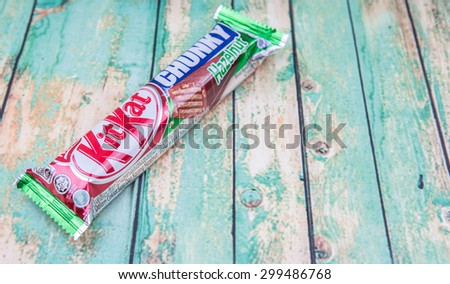 PUTRAJAYA, MALAYSIA, JULY 21ST, 2015. Kit Kat is a chocolate covered wafer bar created in 1911 by Rowntree\'s of York, England. Nestle which acquired Rowntree in 1988 now sells Kit Kat globally.