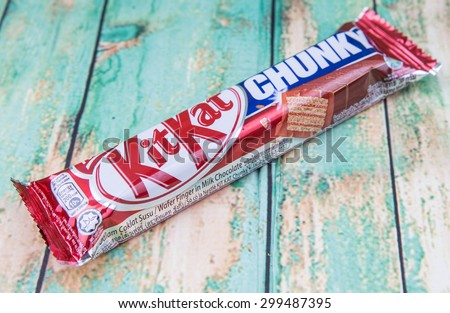 PUTRAJAYA, MALAYSIA, JULY 21ST, 2015. Kit Kat is a chocolate covered wafer bar created in 1911 by Rowntree's of York, England. Nestle which acquired Rowntree in 1988 now sells Kit Kat globally.