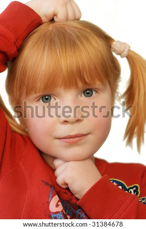 stock photo cute redhead girl with very serious expression