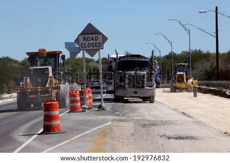 SAN ANTONIO, TX - OCTOBER 18 2011: Bridge construction in progress on a city street in San Antonio, Texas, as government stimulus money is put to use