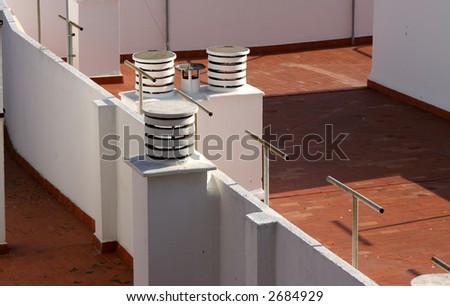 Flat roof top in Valez Malaga Spain showing vents and posts