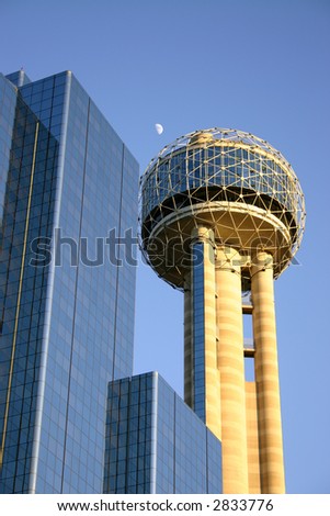Dallas skyline and towers against blue sky