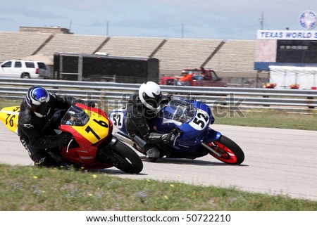 COLLEGE STATION, TX - APRIL 10: Sonic Springs team bike leads Cyclemarine team competitor in the six-hour endurance race for super bikes at Texas World Speedway April 10, 2010 in College Station, TX