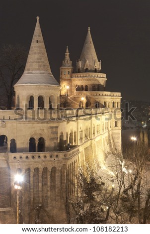 Budapest by night: fisherman\'s bastion at winter