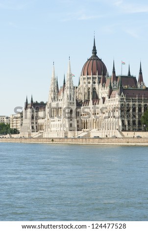 gothic government building at the bank of Danube river, Budapest, Hungary