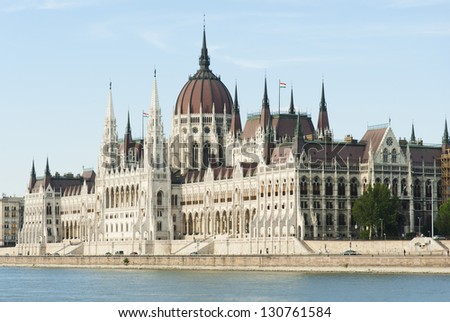 hungarian government building at the bank of Danube river, Budapest, Hungary