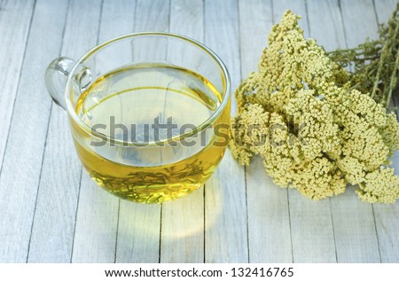herbal  tea and yarrow flowers