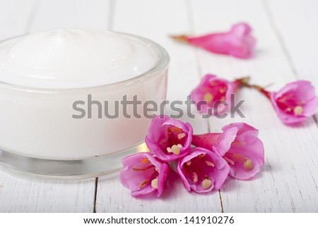 acne cream on white wood table