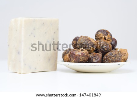 a pile of soap nuts on little metal plate