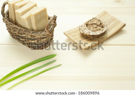 african black soap and homemade soaps on wooden