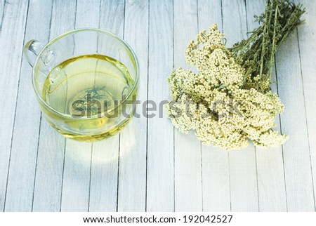 herbal tea and yarrow flowers