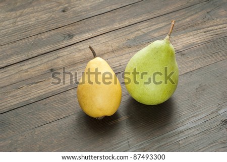 pears on wooden table, autumnal still life