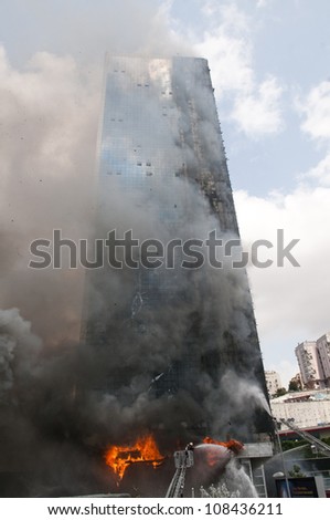 ISTANBUL, TURKEY - JULY 17: Istanbuls Polat Tower burned for still unknown reason, the building is damaged on July 7, 2012 in Istanbul, Turkey.