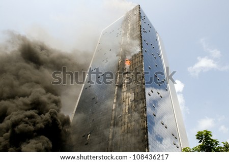 ISTANBUL, TURKEY - JULY 17: Istanbuls Polat Tower burned for still unknown reason, the building is damaged on July 7, 2012 in Istanbul, Turkey.