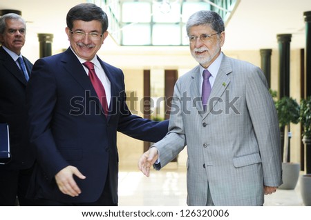 ISTANBUL, TURKEY - JULY 25: Brazil\'s Foreign Minister met with Turkish Foreign Minister Ahmet Davutoglu in Istanbul on July 25, 2010 in Istanbul, Turkey.