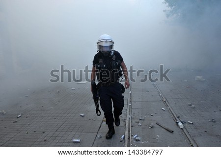 Istanbul, Turkey - May 31: Police Intervenes Gezi Park Demonstrators With Pepper Gas At Taksim On May 31, 2013 In Istanbul, Turkey.